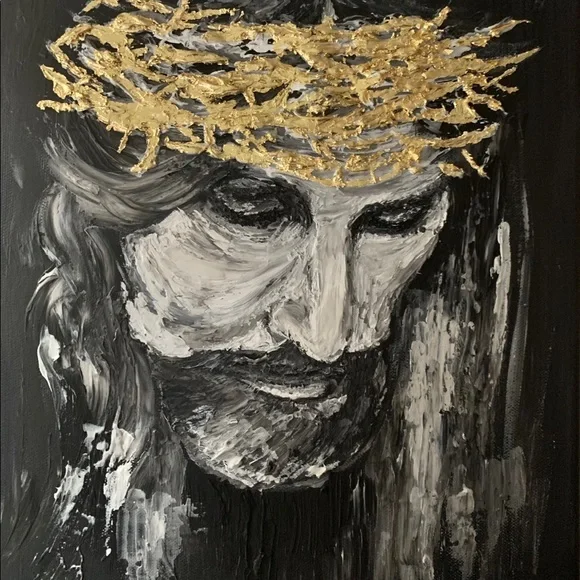 Stretch Canvas w/textured medium and acrylic with 22 carat gold leaf - 11x14 - Picture 4 of 5